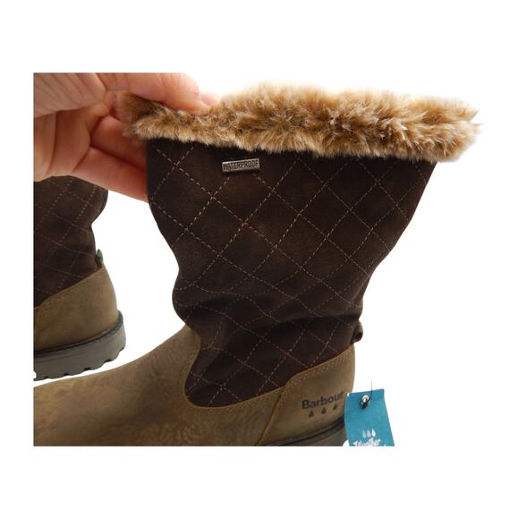 Barbour Hareshaw Faux Fur Lining Fold Down Winter Boots Brown Size UK 3 US 5 - Picture 4 of 11